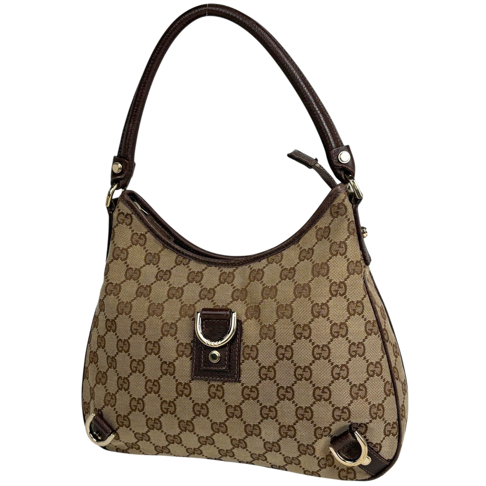 Gucci GG Shoulder Bag Abbey Hobo Handbag Canvas Beige Brown